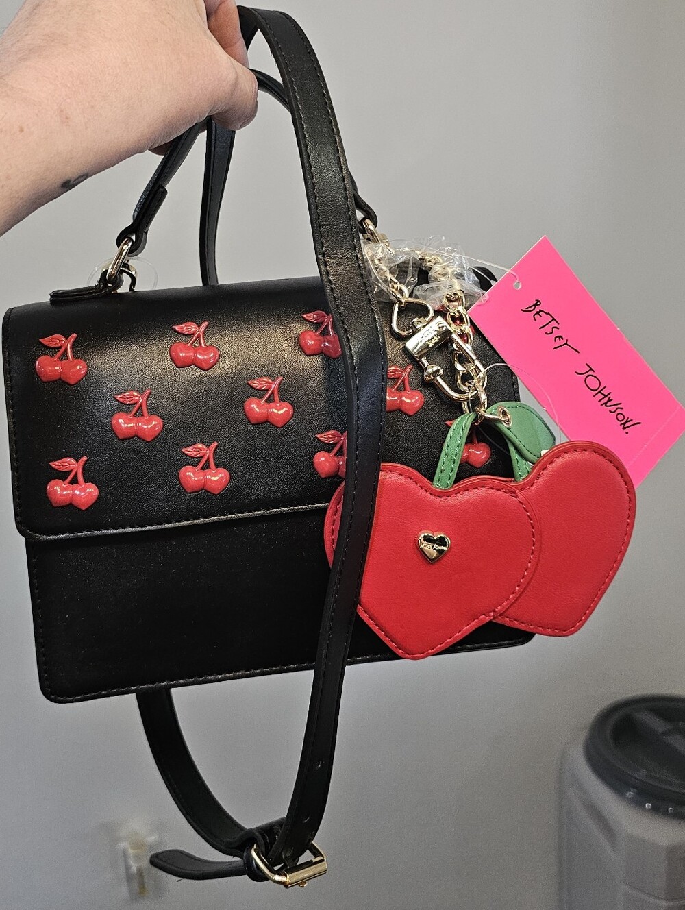 LOW START - Betsey Johnson Cherry Cute Black Crossbody Bag - NWT - Picture 2 of 16